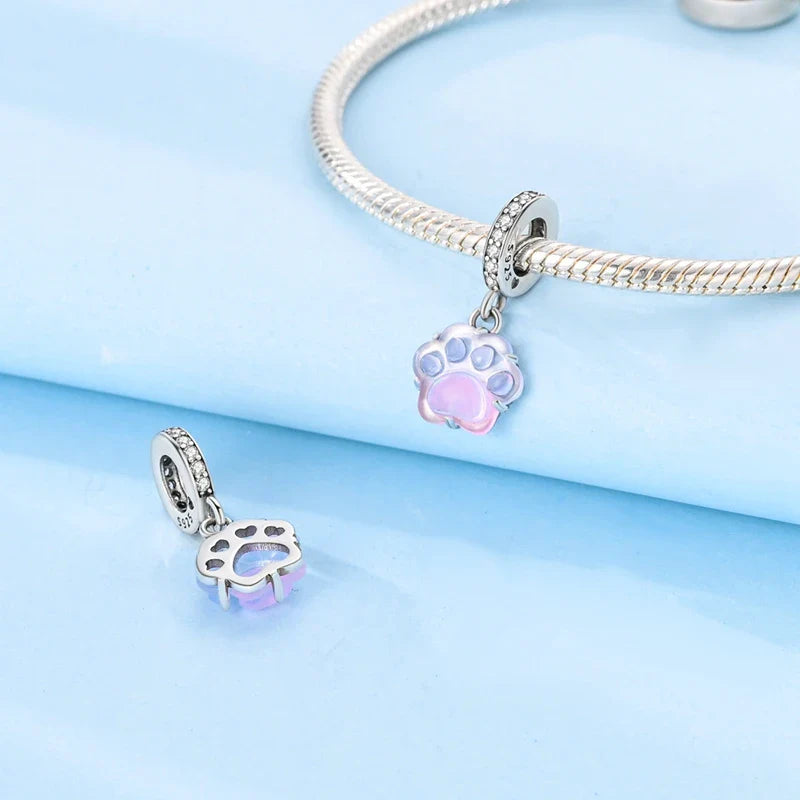 925 Sterling Silver Pink Pendant Charm for DIY Jewelry Bracelet and Necklace