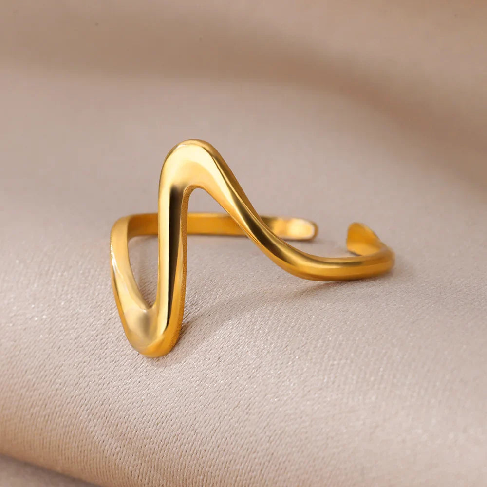 Waterproof Gold Color Stainless Steel Rings for Women Wedding Couple Band Jewelry Gifts