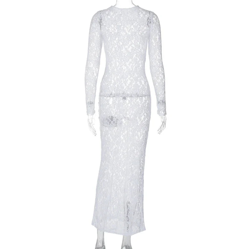 Floral Print Sheer Maxi Dress Long Sleeve Bodycon Evening