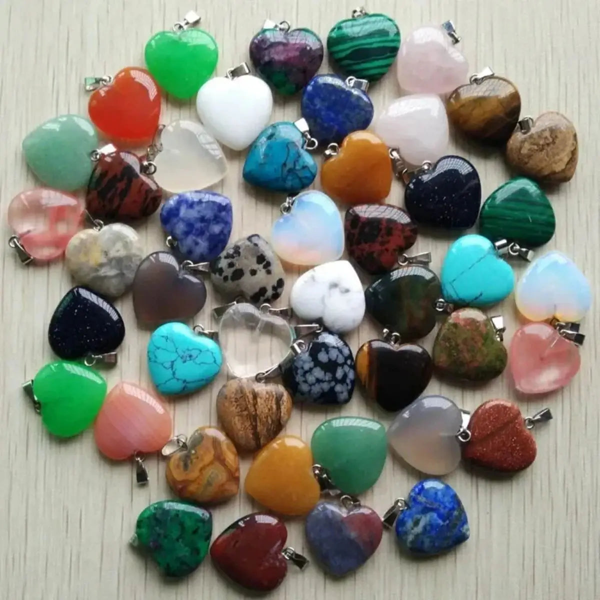 10 Pcs Heart Shaped Stone Pendant Charms Crystal Chakra Beads for DIY Jewelry Making