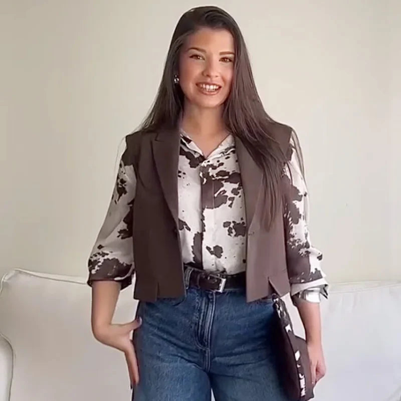 Women's Animal Print Satin Oversized Long Sleeve Blouse Chic Tie Dye Button Up Shirt for Spring