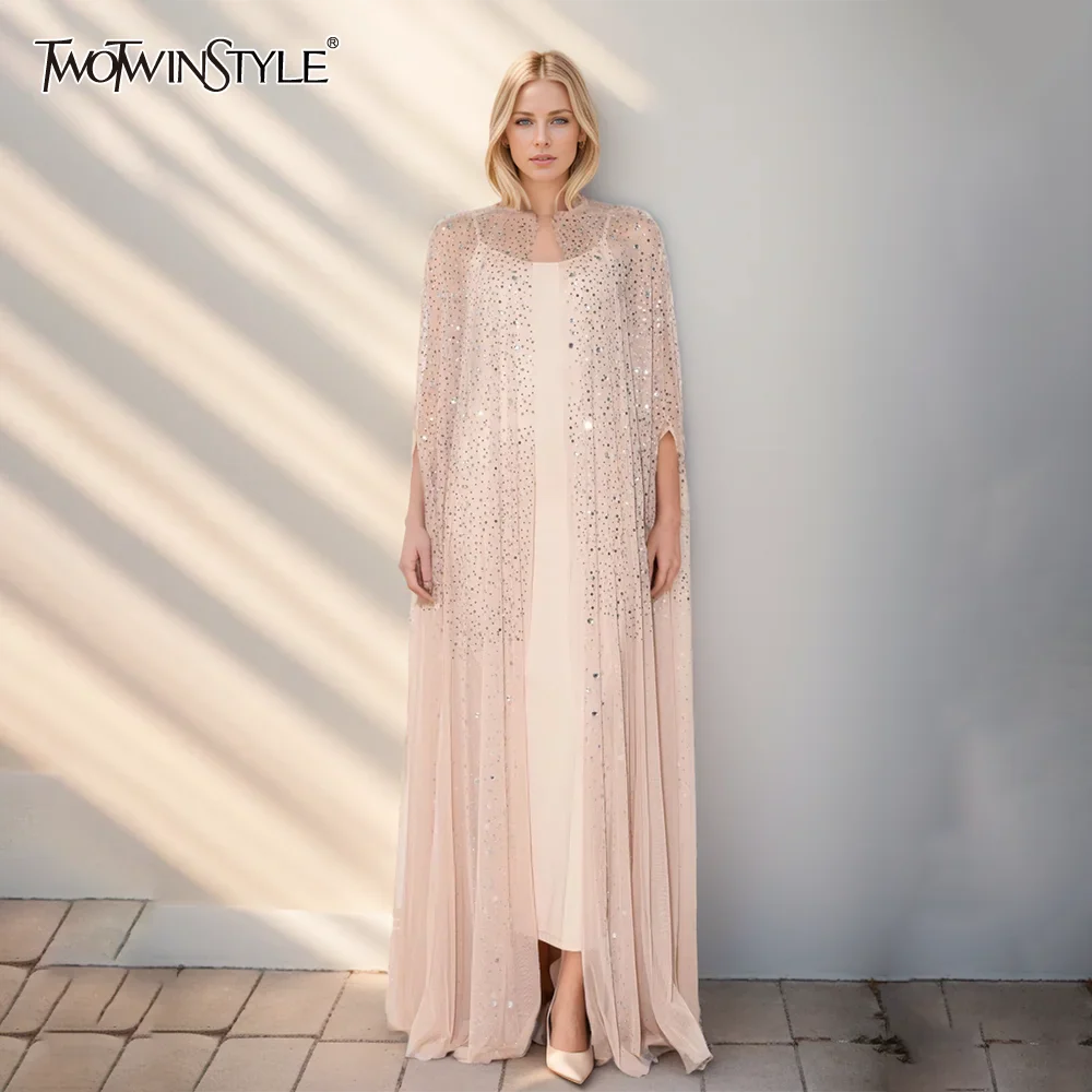 Sequin Patchwork Dress With Round Neck Mesh Sleeves