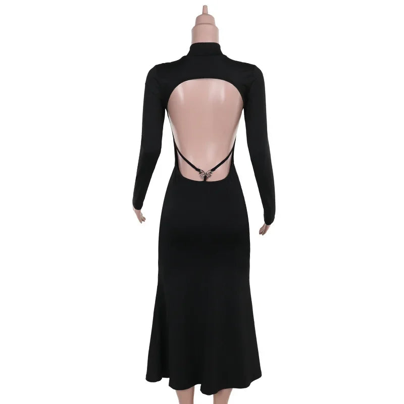 Backless Black Maxi Dress for Evening Party Women Chic