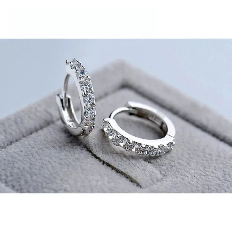 Luxury 925 Sterling Silver Plated Rhinestone Crystal Hoop Earrings for Women