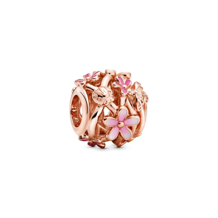 Plated Rose Gold Sparkling Pink Hot Air Balloon and Heart Charm Bead for Silver 925 Bracelet DIY Jewelry