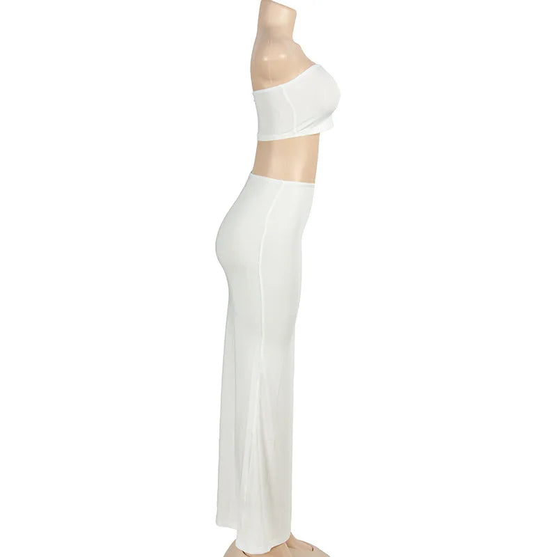 Solid Color Sleeveless Tube Top with High Waist Slim Long Skirt Set for Women Summer Chic Fashion