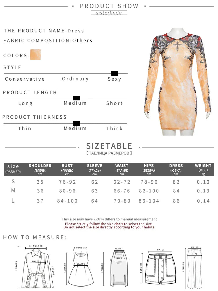 Aesthetic Print Mini Dress With Long Sleeve O Neck Chic