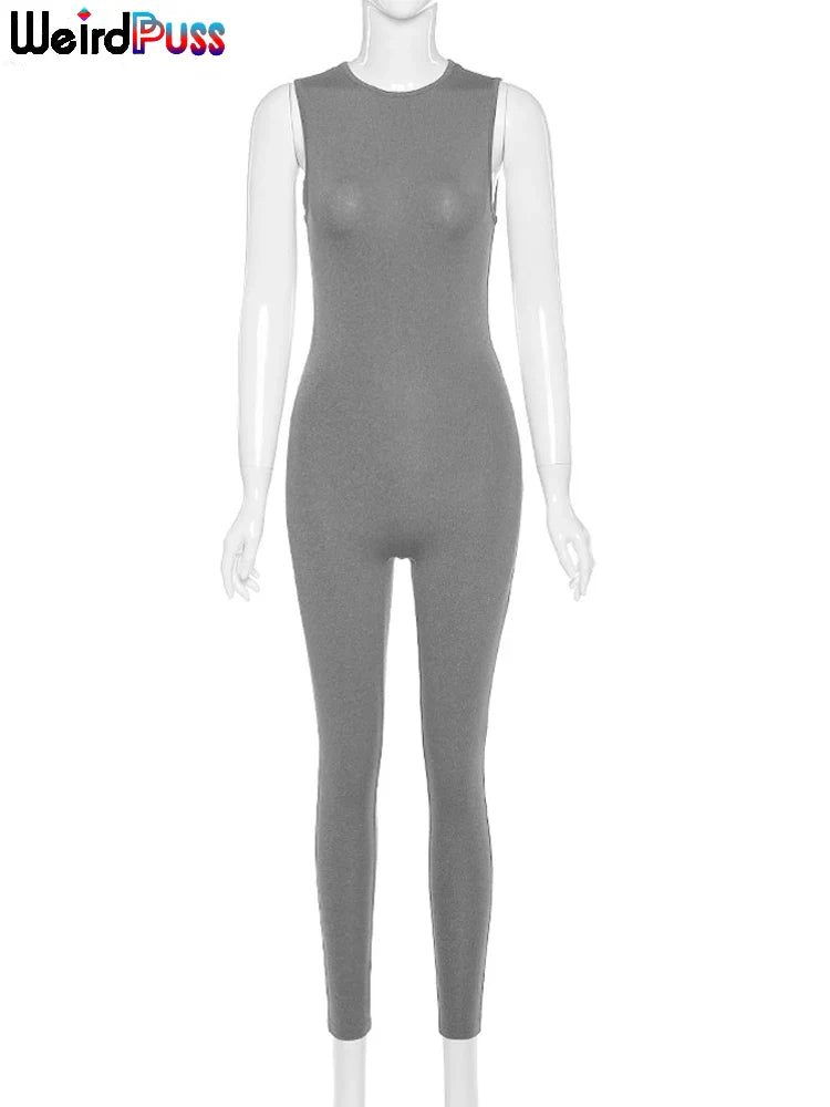 Women's Skinny Jumpsuit Activewear Soft Stretchy Sleeveless Bodycon Workout Overalls Casual Sporty Streetwear Fitness Bodysuit