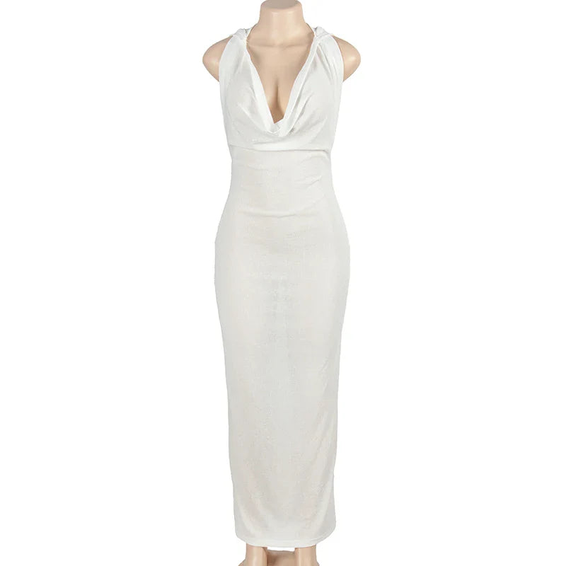 Sleeveless Hooded Dress Slimming Swing Neck Solid Color Long