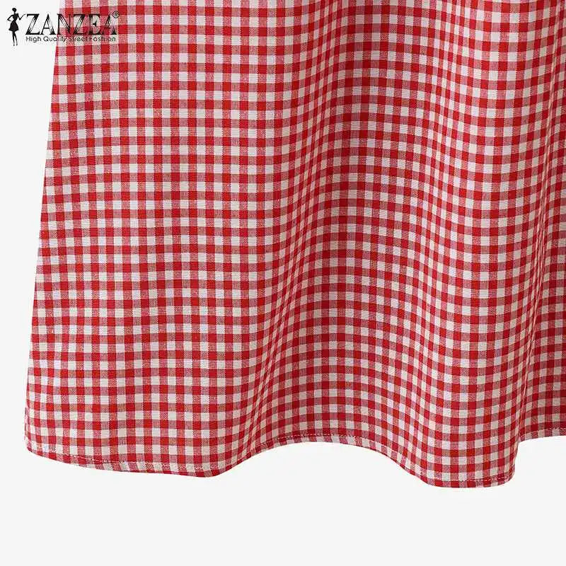 Gingham Midi Dress For Women Vintage Casual Aline Holiday