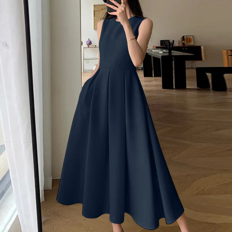 Korean Style Sleeveless Pleated Aline Maxi Sundress