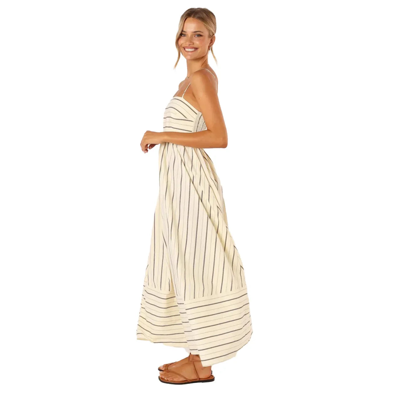 Bohemian Striped Maxi Dress With Hanging Straps For Women