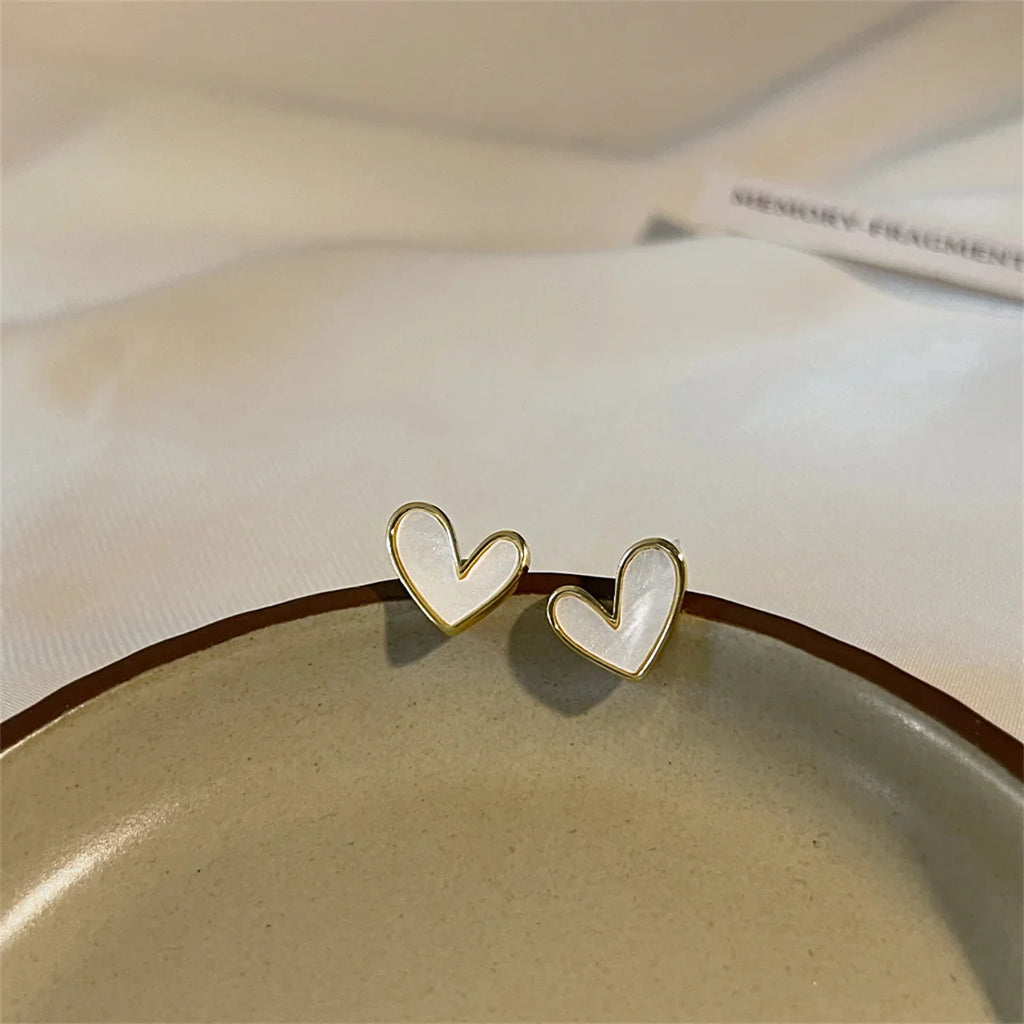 Korean Cute Heart Stud Earrings for Women with Blue Glaze Aesthetic Geometric Design Minimalist Jewelry Gift