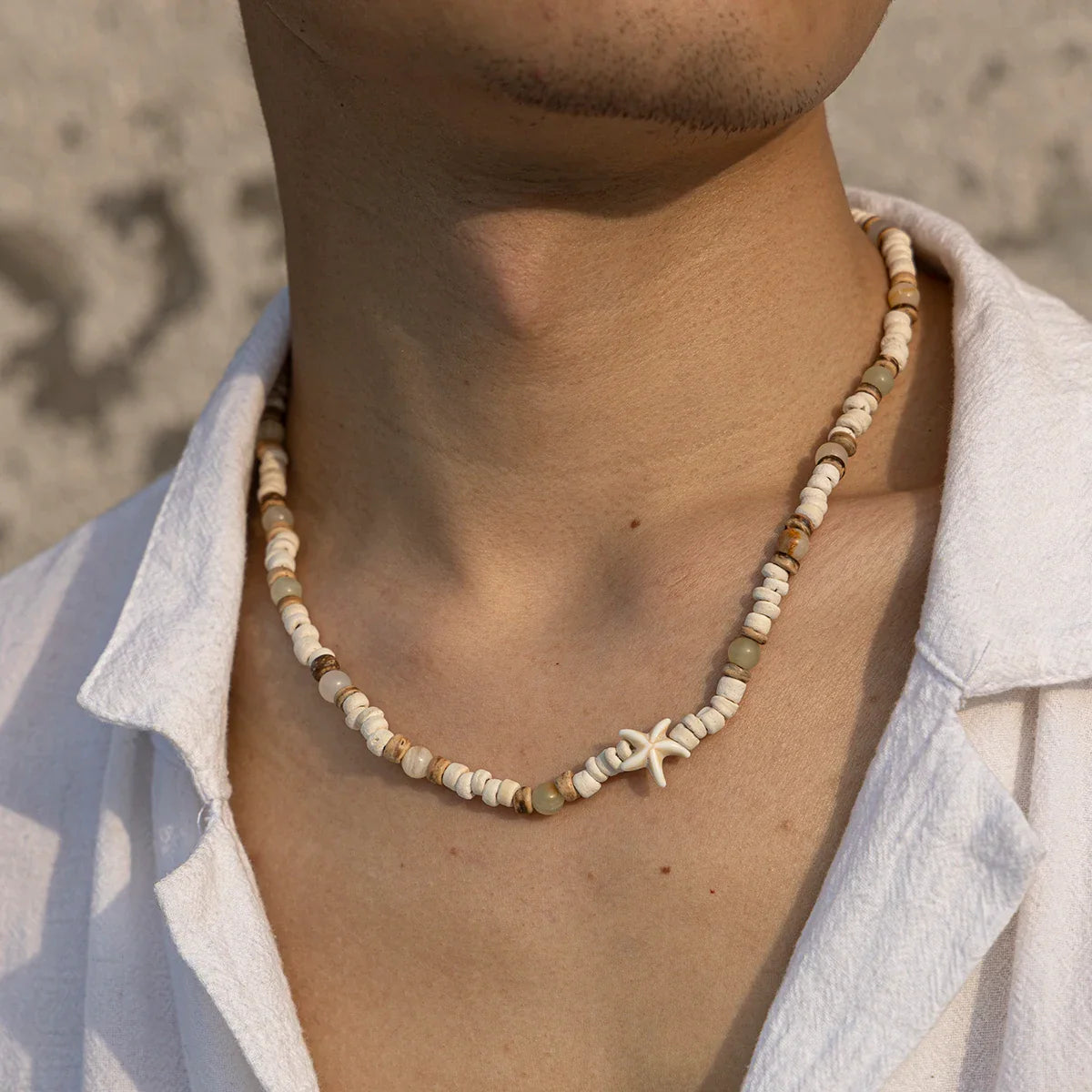 Coconut Husk Wood Beads Starfish Choker Necklace for Men Natural Bohemian Street Jewelry