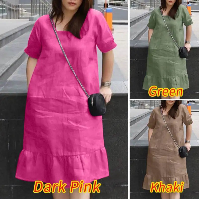 Knee Length Puff Sleeve Dress Women Casual A Line Style