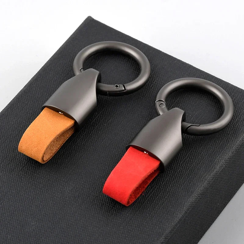 Cowhide Leather Keychain with Carabiner for Men and Women - Stylish Keyring Pendant for Bags and Belts