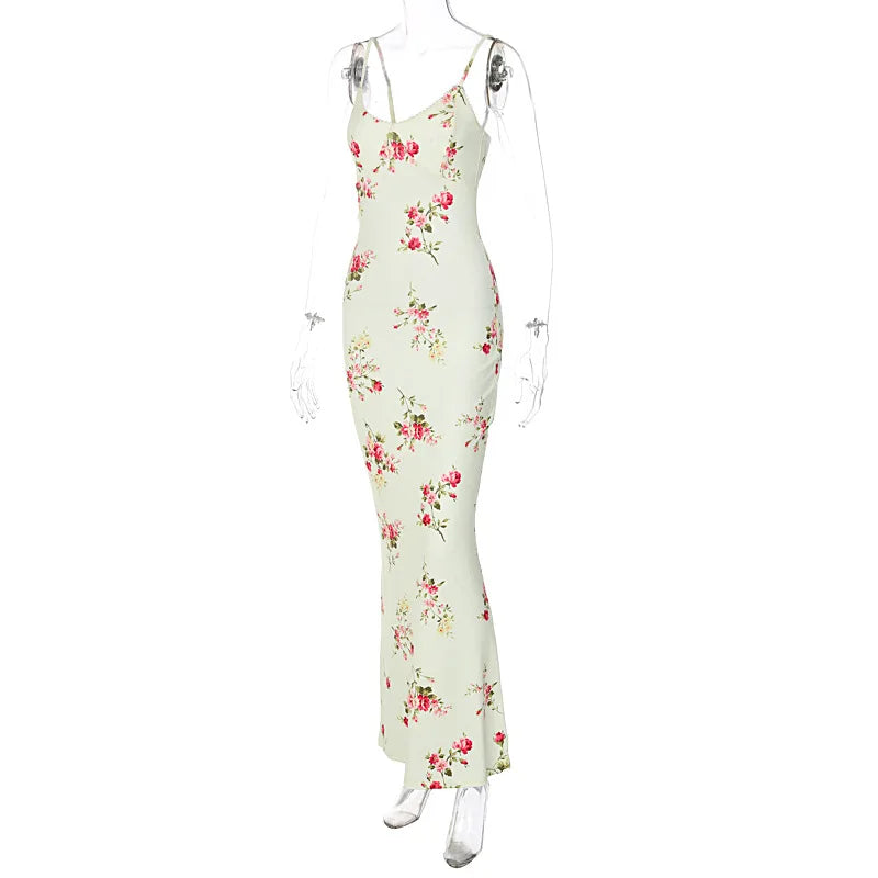 Floral Print Strap Midi Dress Bodycon Party Evening