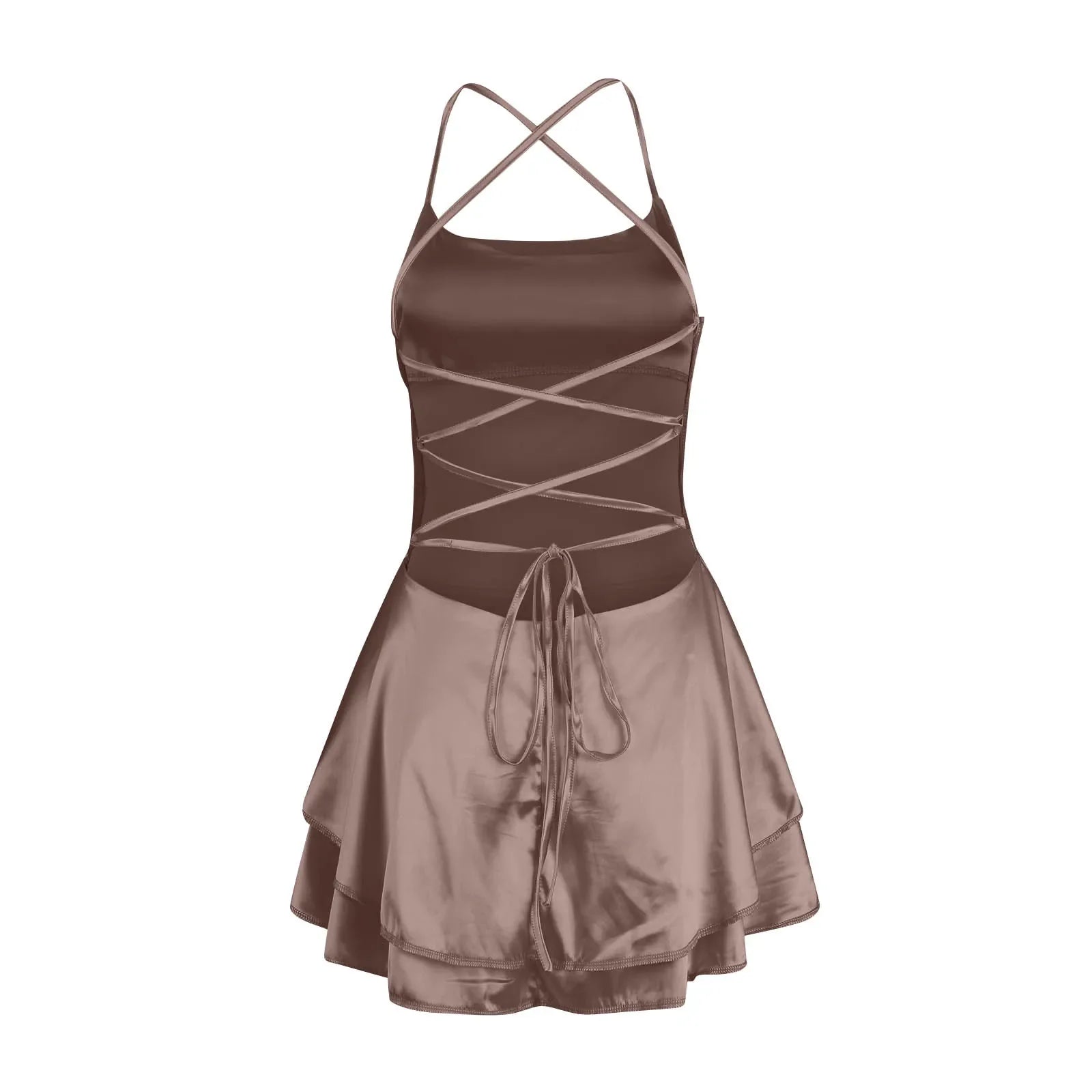 Backless Satin Party Dress With Cowl Neck Spaghetti Straps