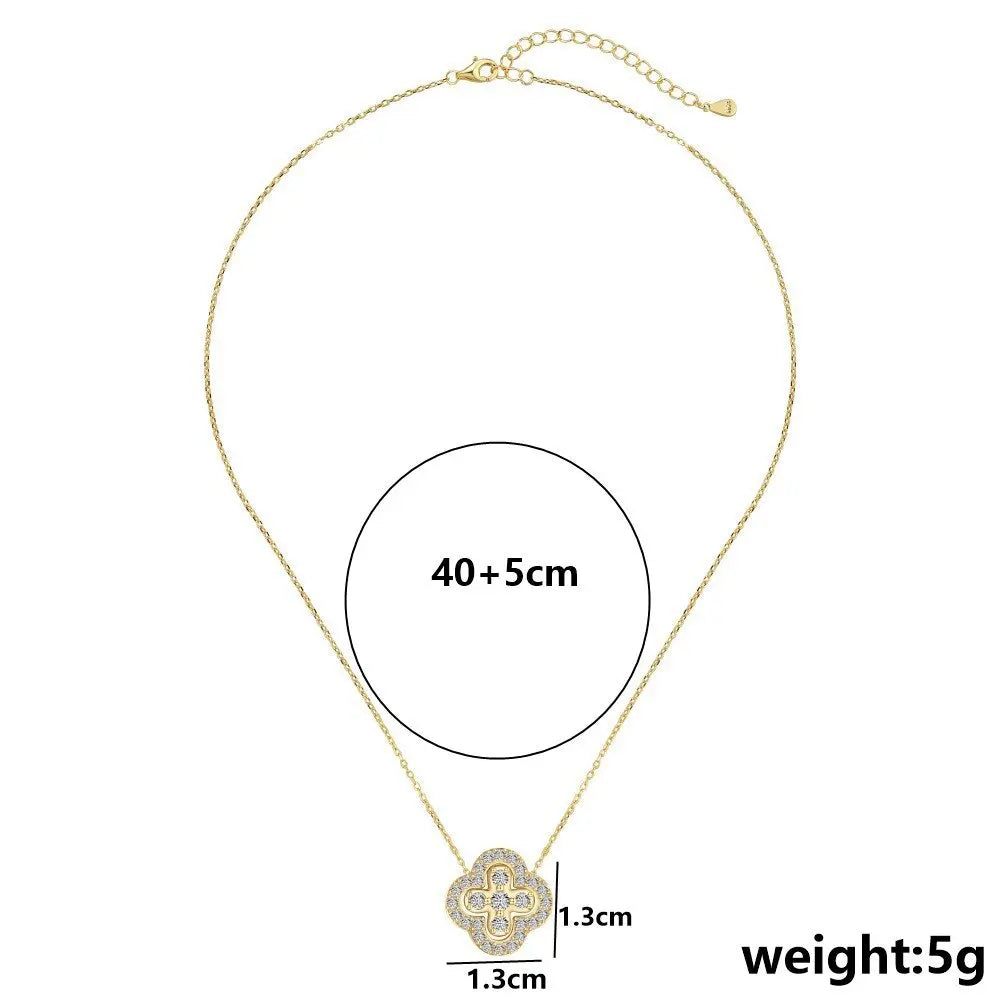 Lucky Four-Leaf Clover CZ Necklace for Women - Stylish Clavicle Chain Fashion Accessory and Birthday Gift