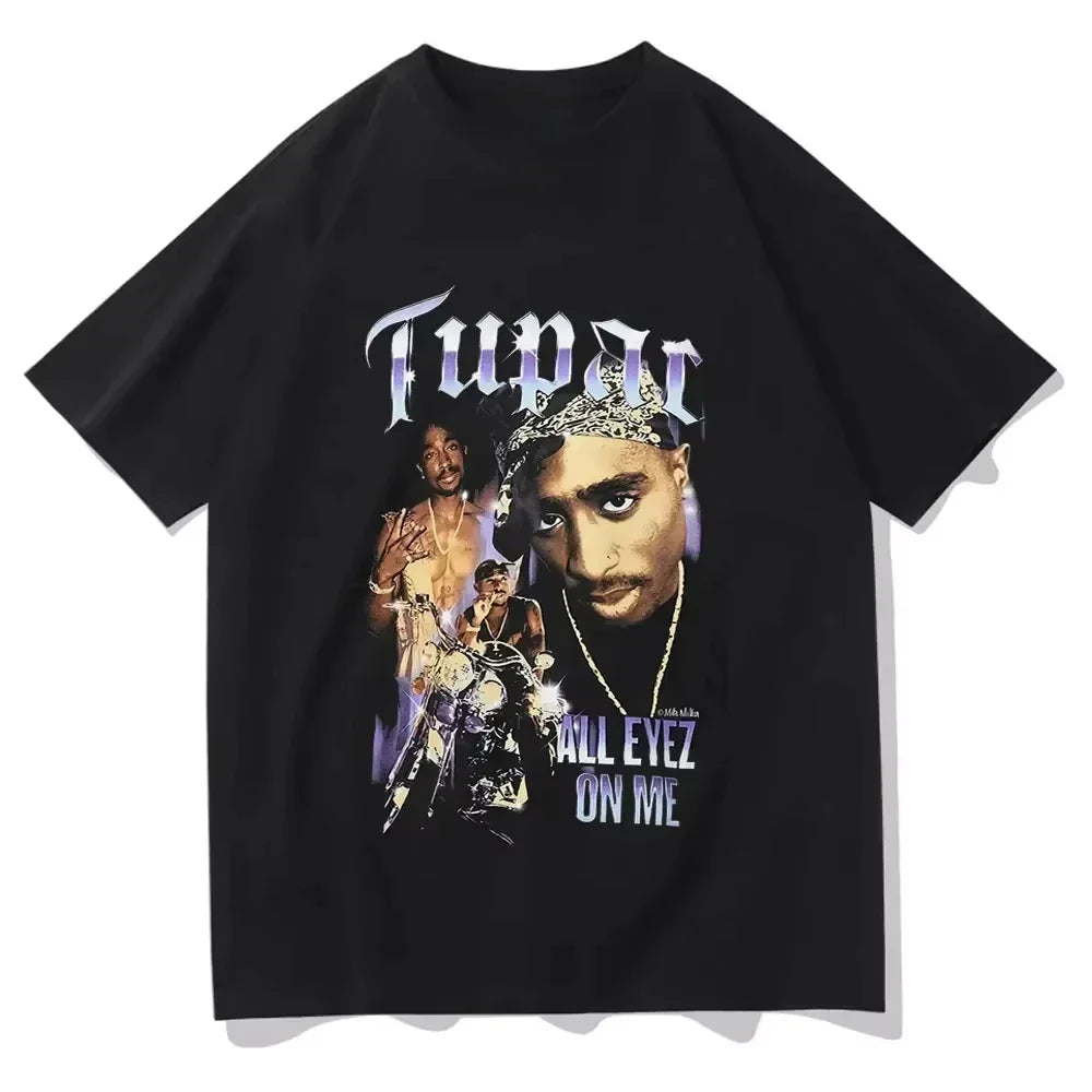 Tupac Hip Hop Graphic Print T-Shirt for Women Unisex Casual Oversized Y2K Streetwear Tee