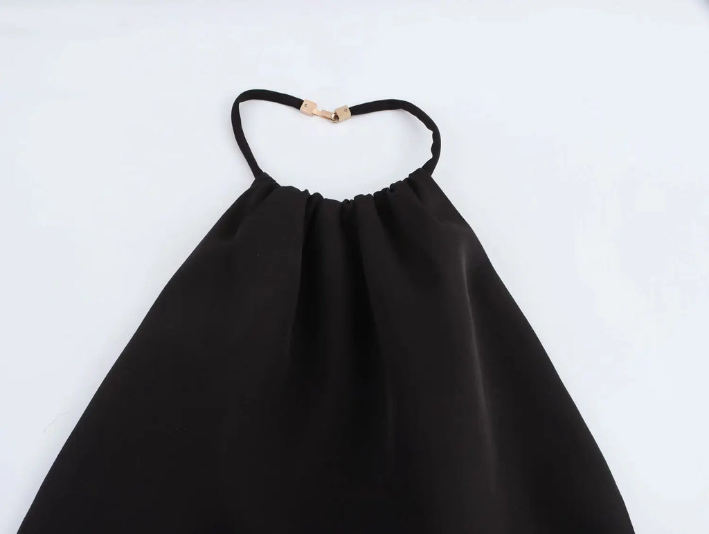 Women Faux Fur Dress Halter Neck Open Back Mini Chic