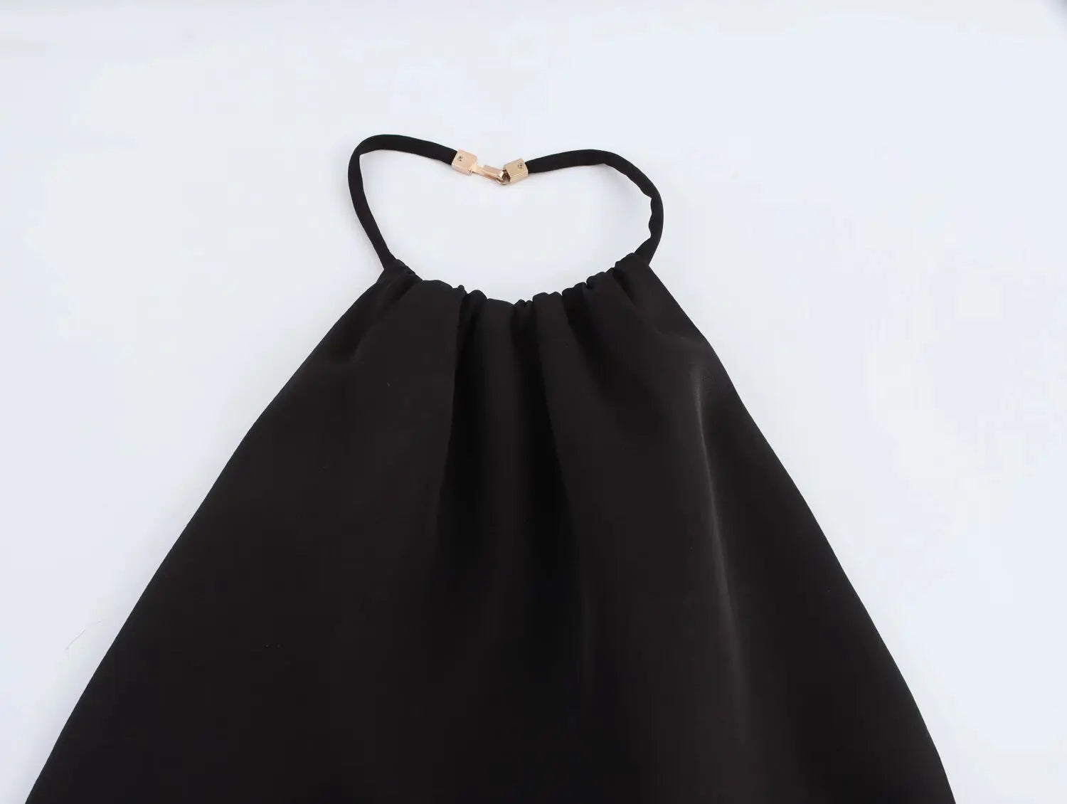 Women Faux Fur Dress Halter Neck Open Back Mini Chic