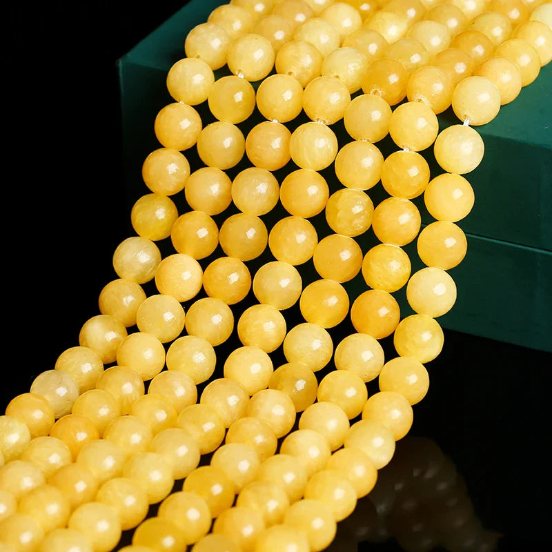 Natural Yellow Jade Round Loose Beads for Jewelry Making DIY Necklace and Bracelet Accessories