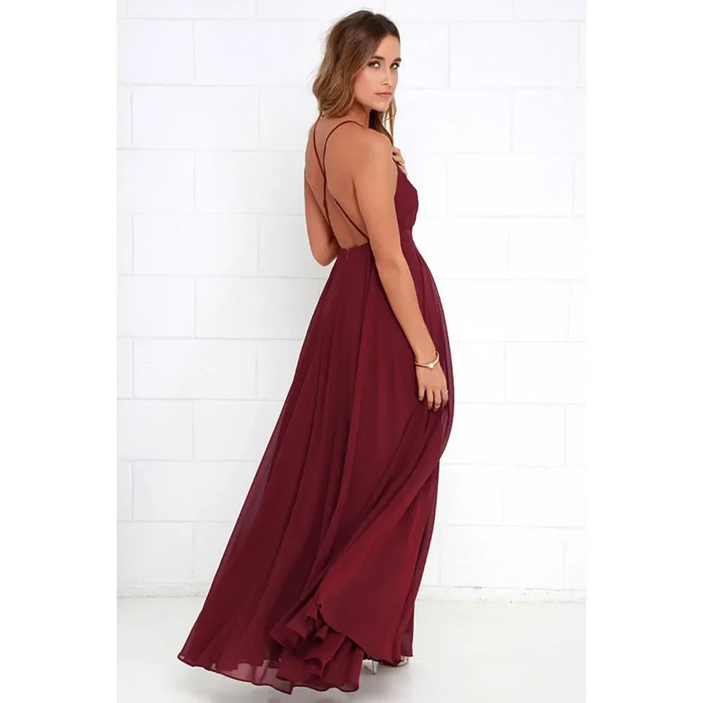 Boho Maxi Dress Women Sleeveless O Neck Backless Sundress