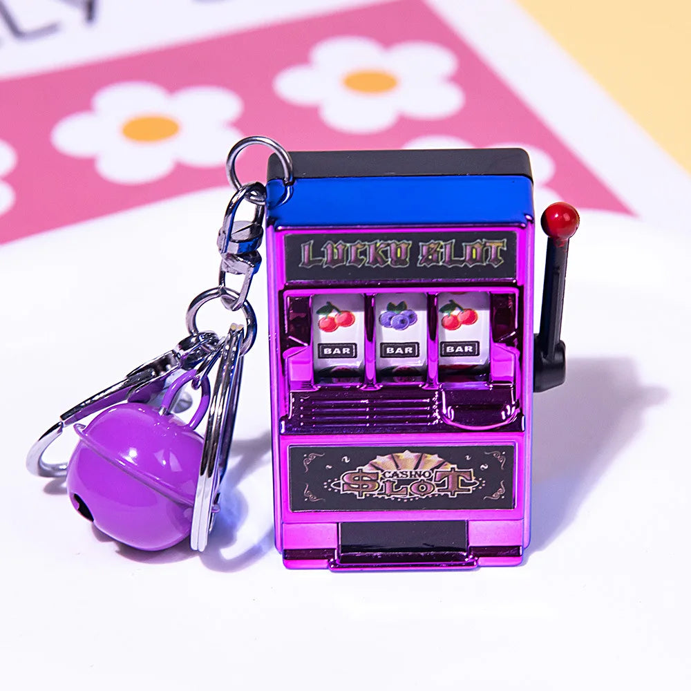Portable Mini Fruit Slot Keychain Pendant Retro Toy Coin Operated Game for Kids and Adults