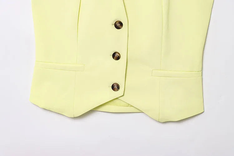 Double Pleat Trouser Set for Women with V Neck Halter Waistcoat and High Waist Trousers