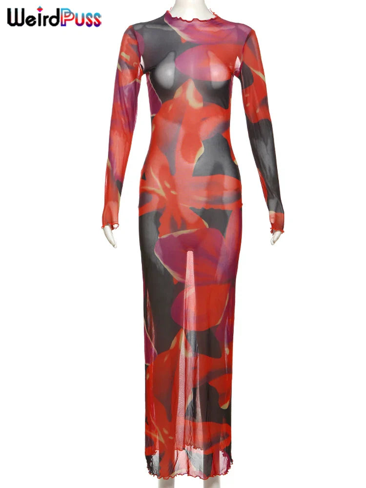 Colorful Print Velvet Bodycon Dress Women Long Sleeve
