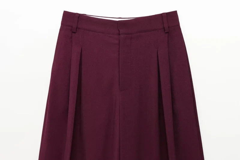 Women Spring Casual Suit Set Jacket and Pleated Trousers