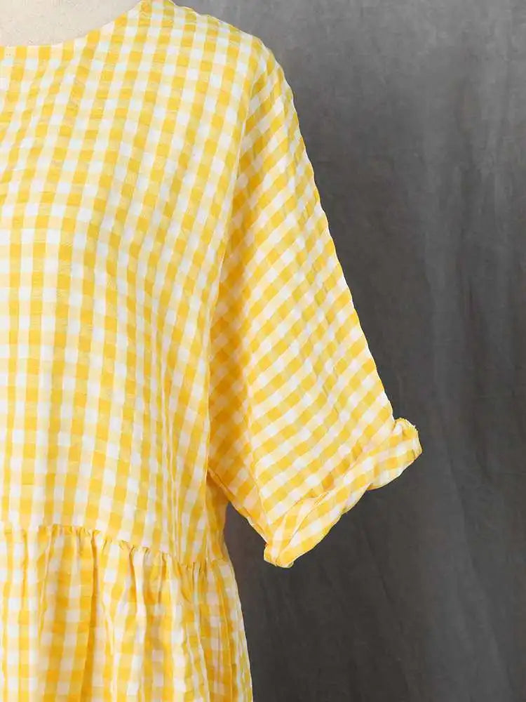 Bohemian Maxi Dress for Women Plaid Print Loose A Line