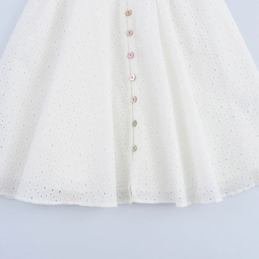 Womens Hollow Embroidery V Neck Lantern Sleeve Mini Dress