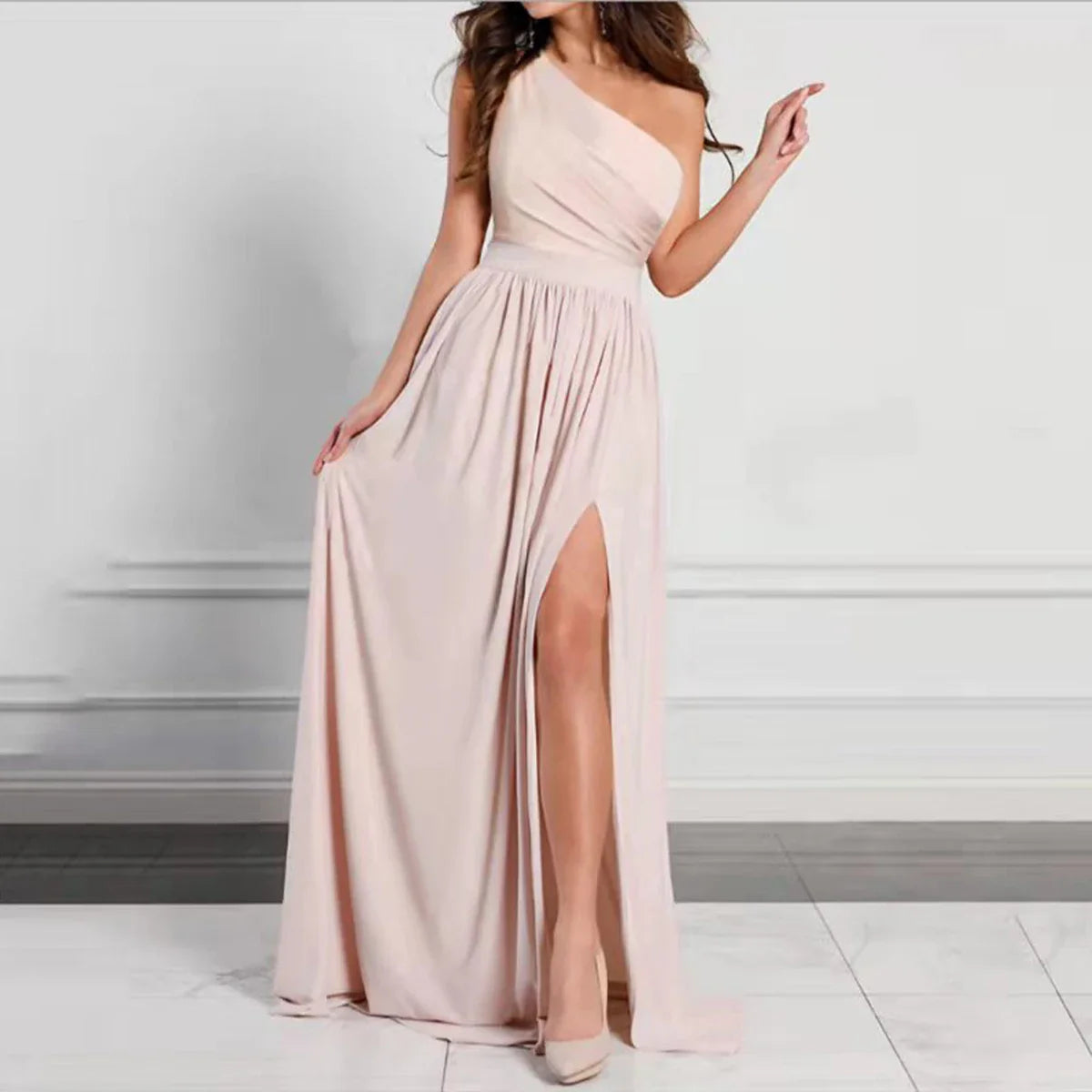 One Shoulder Slit Maxi Dress Elegant Evening Gown For Women