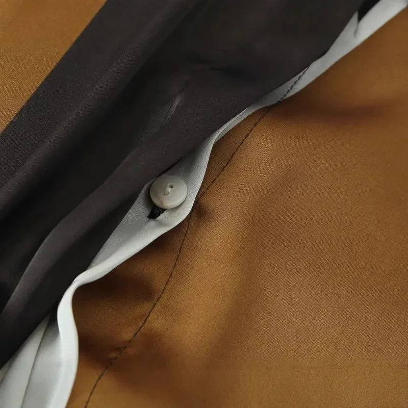 Women's Satin Texture Geometric Print Shirt Lapel Collar Long Sleeve Single-Breasted Casual Chic Top for Spring and Summer