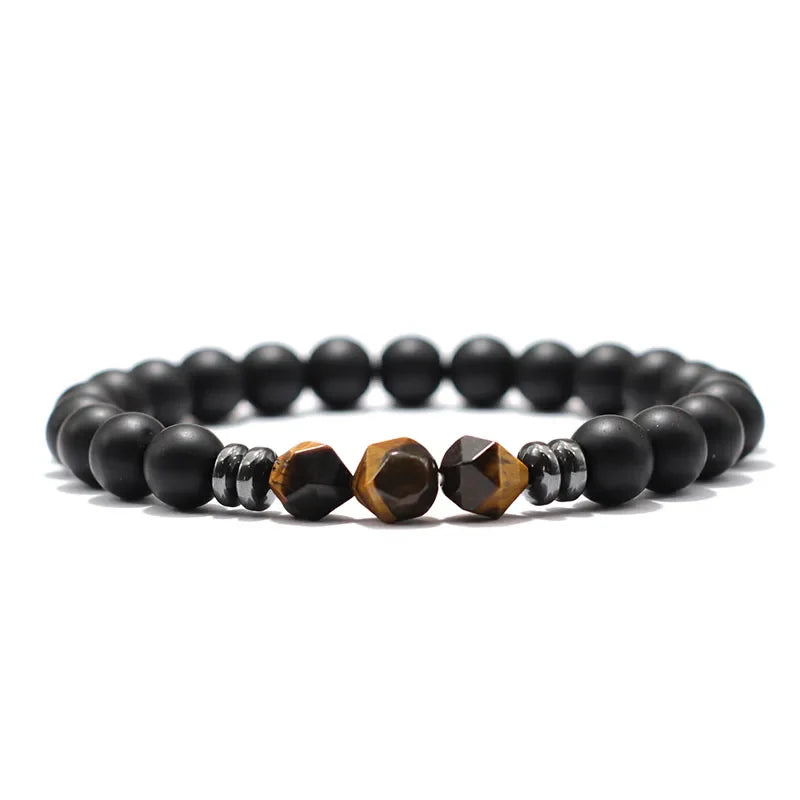 Fashion Men's Black Onyx And Natural Stone Beaded Bracelet With Tiger Eye And Sodalite