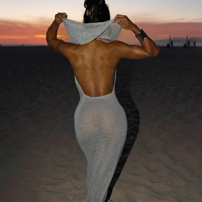 Sleeveless Hooded Dress Slimming Swing Neck Solid Color Long