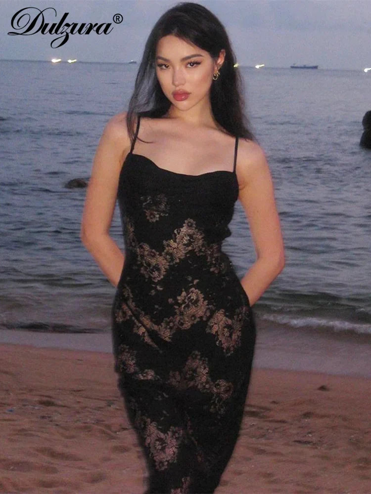 Backless Lace Up Patchwork Cami Maxi Dress Party Wear