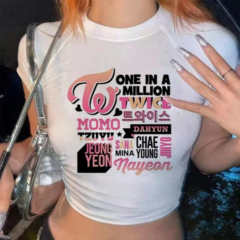 Korean KPOP Women Slim Fit T-Shirt Harajuku Style Streetwear for Summer Fashion