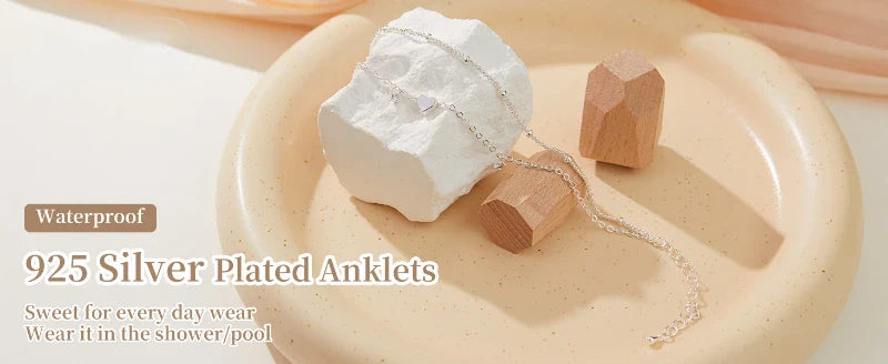 925 Silver Plated Heart Charm Anklet with Cubic Zirconia Dainty Layered Chain Jewelry for Women