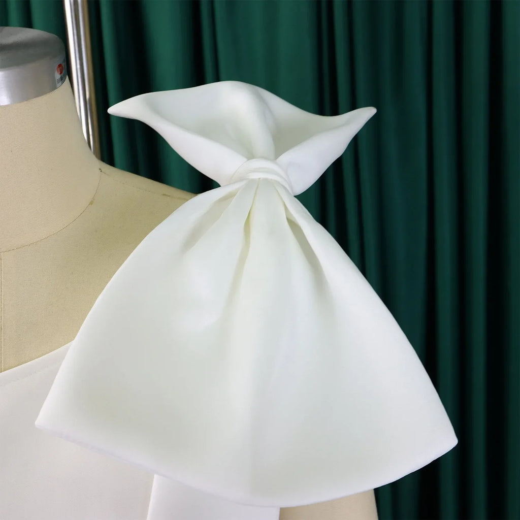 One Shoulder Bow Dress A Line Pleated Mid Calf Party Dress