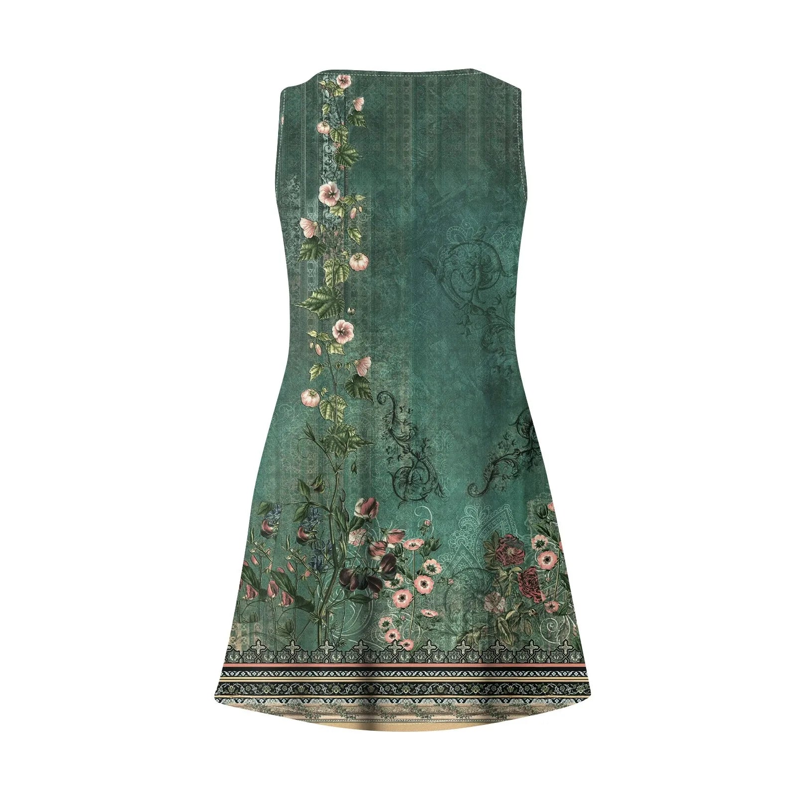 Floral Print Beach Dress Sleeveless V Neck Mini With Pockets