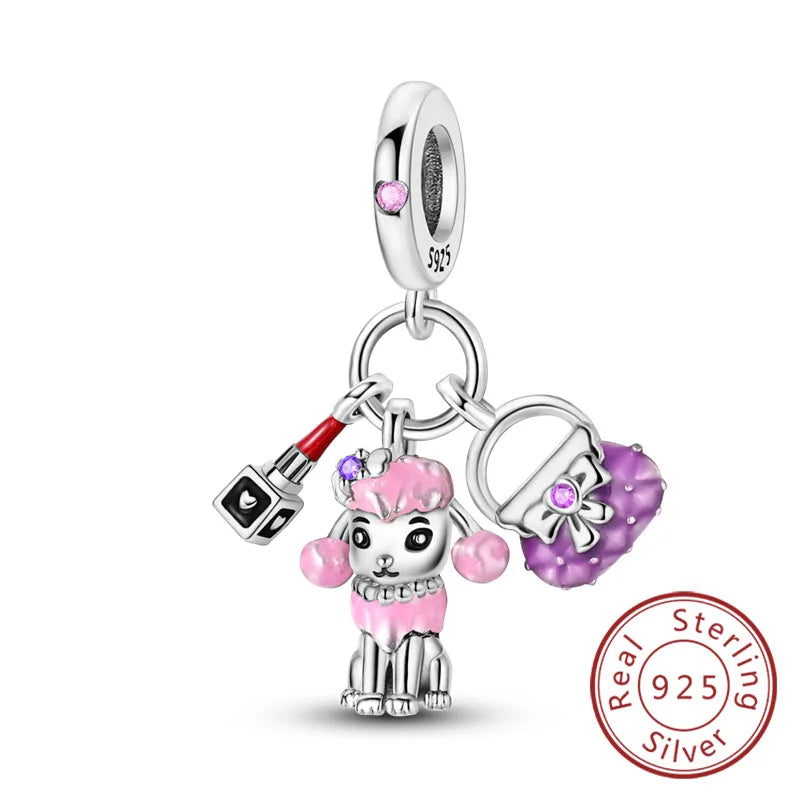 Fit 925 Sterling Silver Bow Perfume Bottle Pink Charms Beads for Women DIY Jewelry Gifts