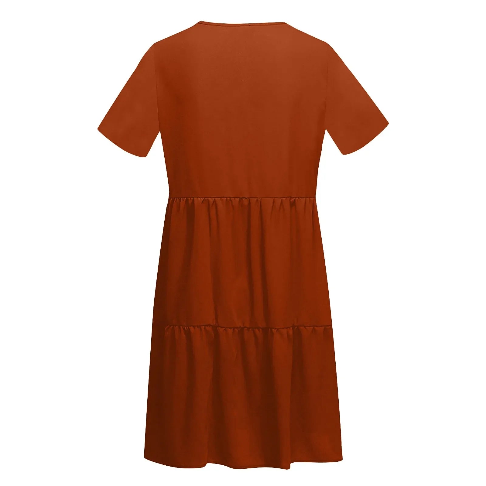 Womens V Neck Short Sleeve Loose Fit Dress Solid Color