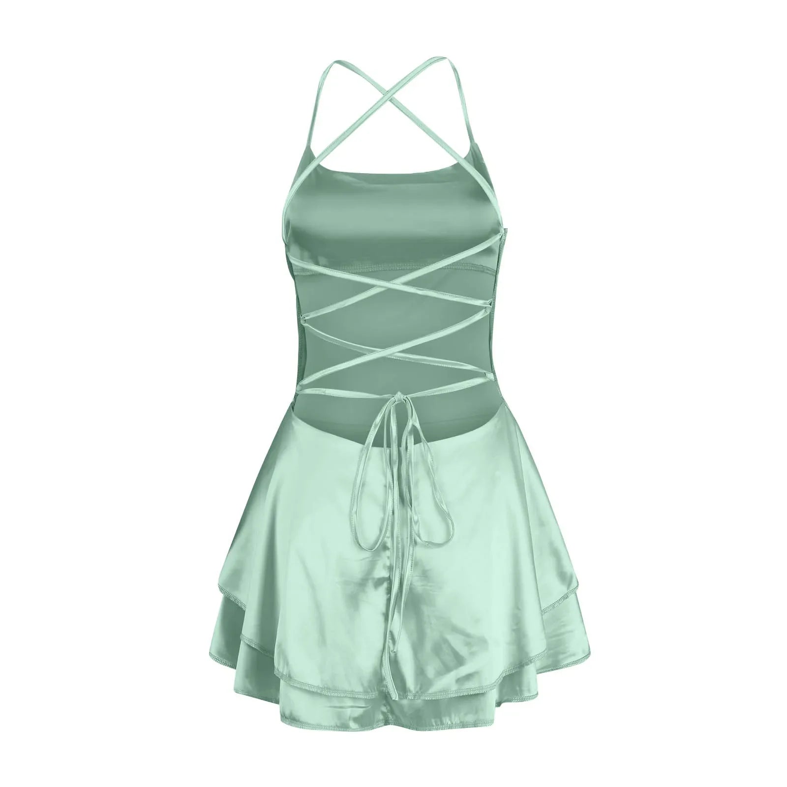 Backless Satin Party Dress With Cowl Neck Spaghetti Straps