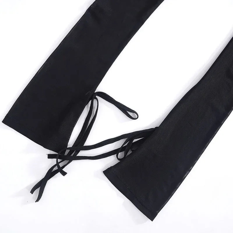 Slim Fit Sheer Dress For Women Lace Up Long Sleeve Fashion