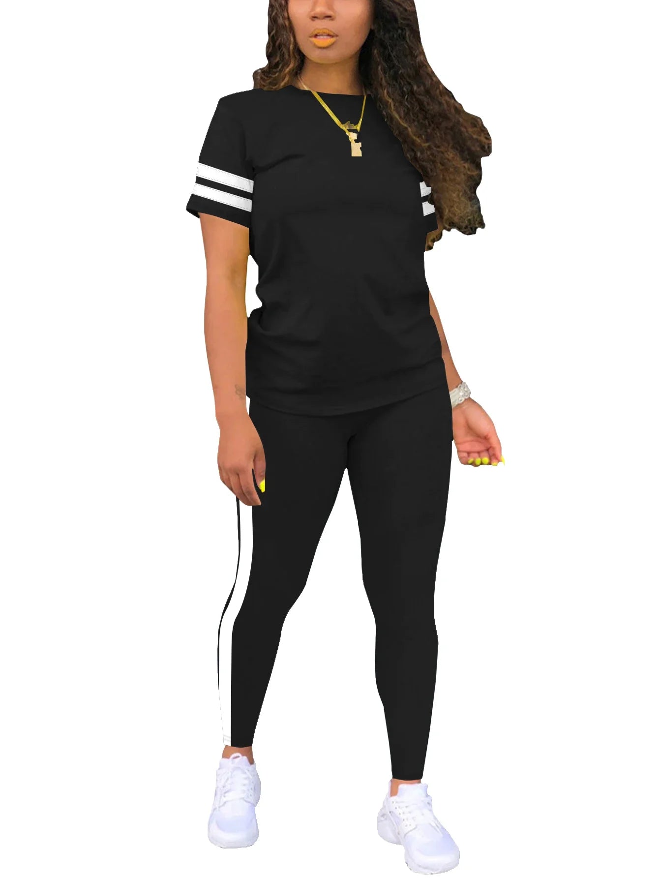 Women's Casual Yoga Set Comfortable Tie-Dye Stripe Activewear Fitness Outfit