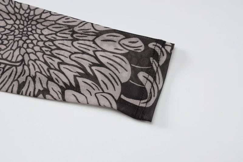 Women Mesh See Through Bodycon Long Sleeve Dress Autumn