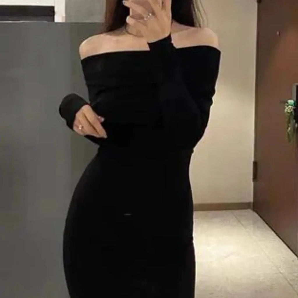 One Shoulder Long Sleeve Dress For Women Slim Fit Winter
